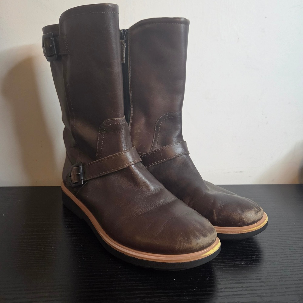Cole Haan Grand.OS Waterproof Brown Leather Moto Boots W12849 Womens 10B